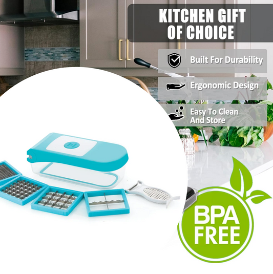 Ganesh 7 in 1 Plastic Vegetable Dicer, Blue Your Brand