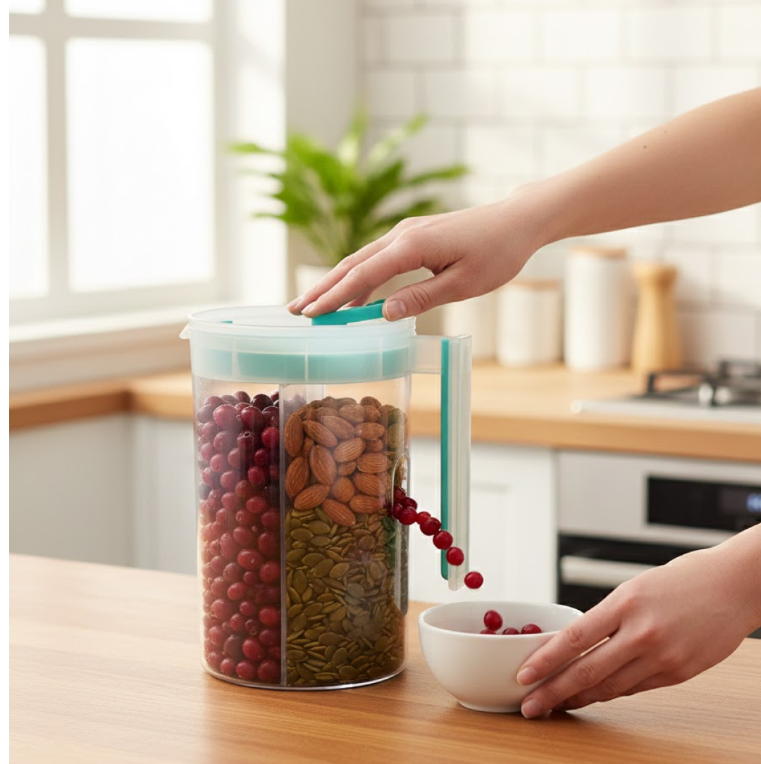 3 in 1 Transparent Air Tight Storage Dispenser Container (With Color Box) Your Brand