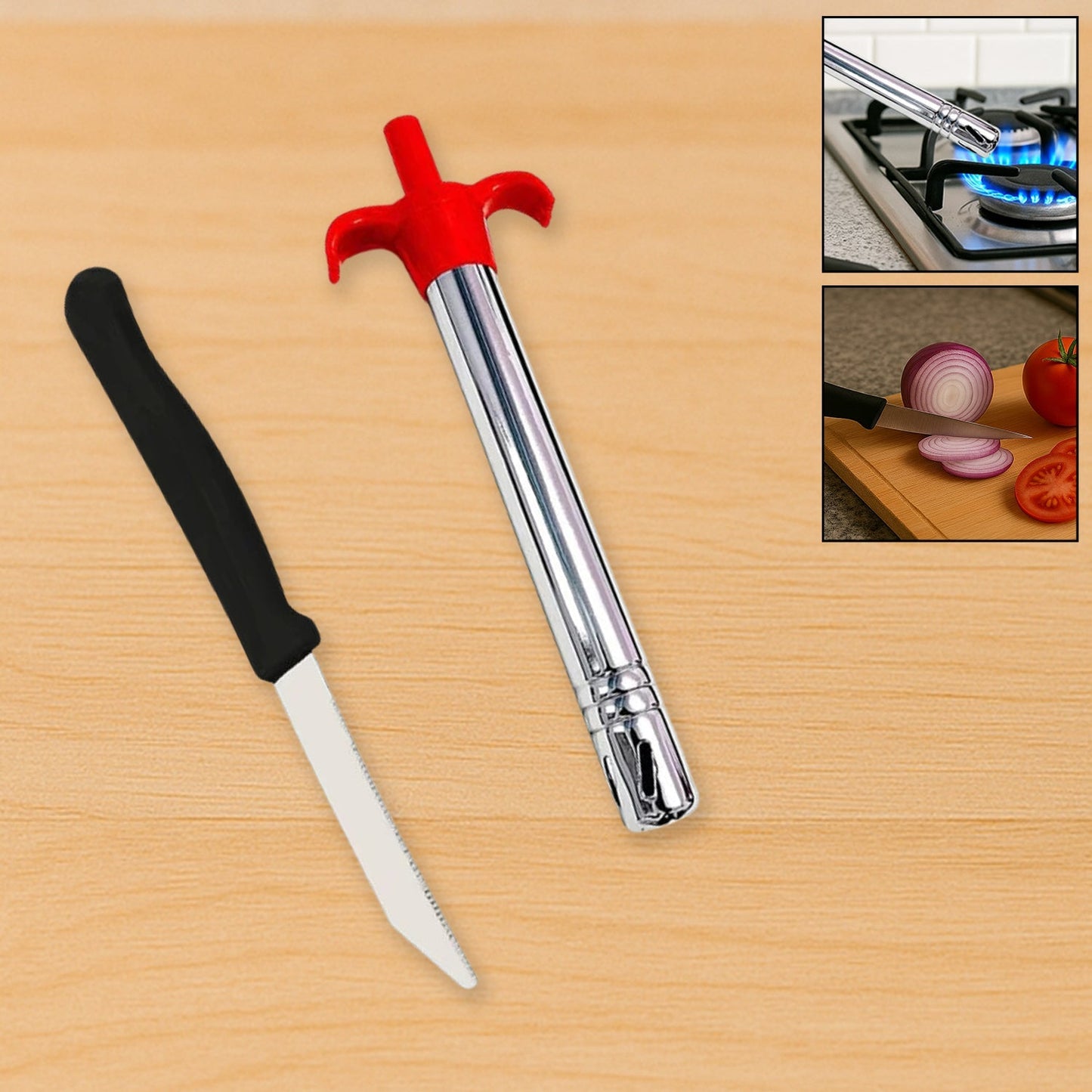 Stainless Steel Electronic Gas Lighter and Knife (2 in 1) signaturekarts