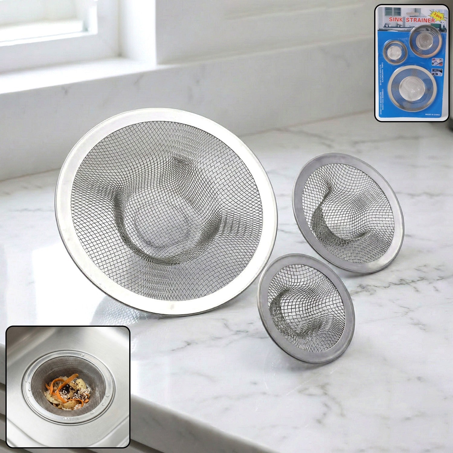 Stainless Steel Sink Drain Strainer Set (3 Pc) The Morsignaturekarts