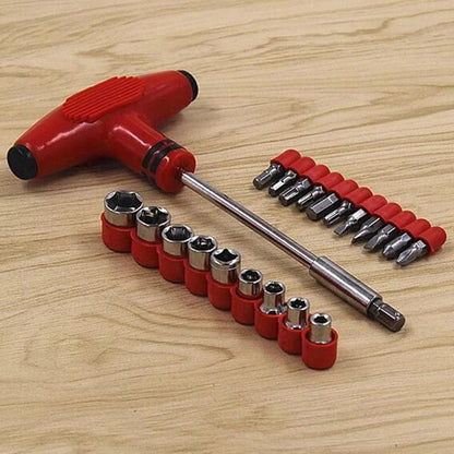 21pcs T Shape Screwdriver Set Batch Head Ratchet Pawl Socket Spanner Hand Tools