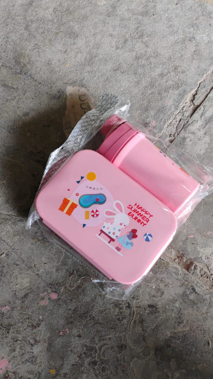 Plastic Lunch Box Leak Proof 2 Compartment with Bottle and Fork (1 Set / Mix Color) Signaturekarts