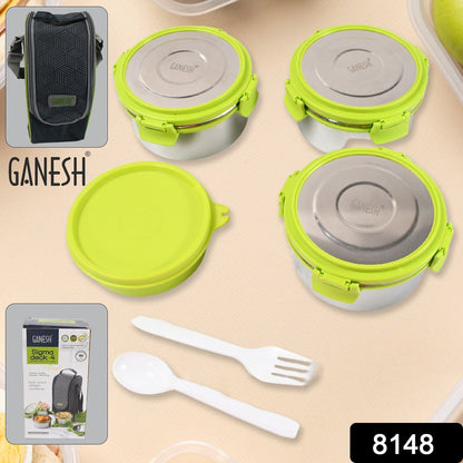 Stainless Steel Tiffin Lunch Box Container / Dabba with 4 Side Clip Lock Lid signaturekarts
