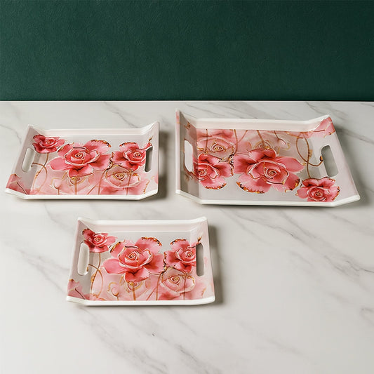 Plastic Rectangular Serving Tray Set – Printed Design Trays for Home & Kitchen signaturekarts