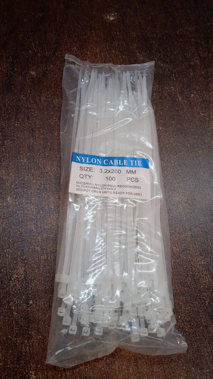 3.2×200 MM Nylon Self-Locking Cable Ties – Heavy Duty Zip Wire Tie (Pack of 100, Black) Your Brand