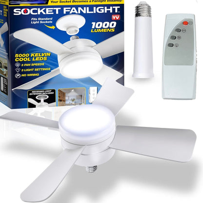 Original Cool LED Socket Fan Light 1000 Lumens 5000K Remote Controlled signaturekarts