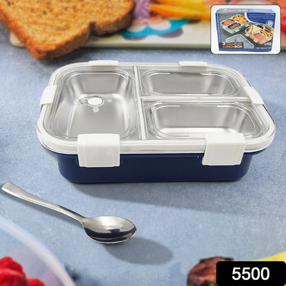 3 Compartment Transparent Stainless Steel Lunch Box for Kids, Tiffin Box, Lunch Box, Lunch Box for Kids, Insulated Lunch Box, Lunch Box for Office Women and Men, Stainless Steel Tiffin Box for Boys, Girls, School Office (Multi Color) signaturekarts