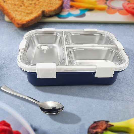 3 Compartment Transparent Stainless Steel Lunch Box for Kids, Tiffin Box, Lunch Box, Lunch Box for Kids, Insulated Lunch Box, Lunch Box for Office Women and Men, Stainless Steel Tiffin Box for Boys, Girls, School Office (Multi Color) signaturekarts