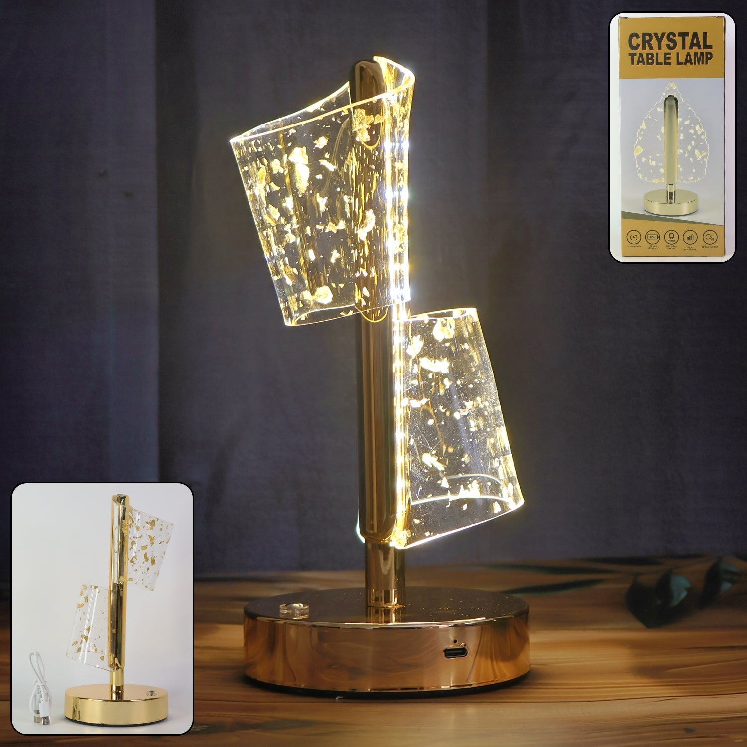 Luxury Golden Crystal LED Double Shade Table Lamp (1 Pc) signaturekarts