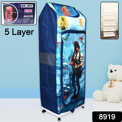 Multi Purpose Foldable Baby Wardrobe / Toy Box 5 Shelves Cartoon Printed Signature kart
