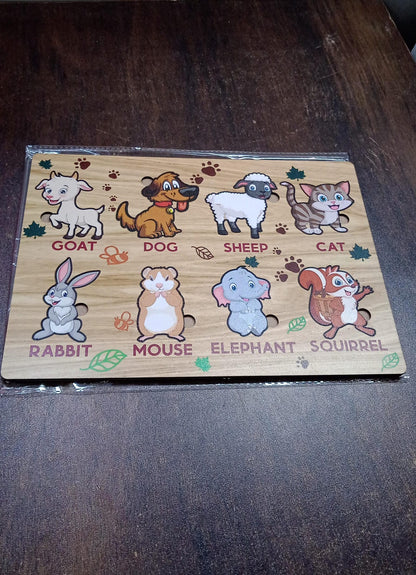 Wooden Animal Puzzle Learning Educational Board (1 Set / 28×20 Cm) Signaturekarts