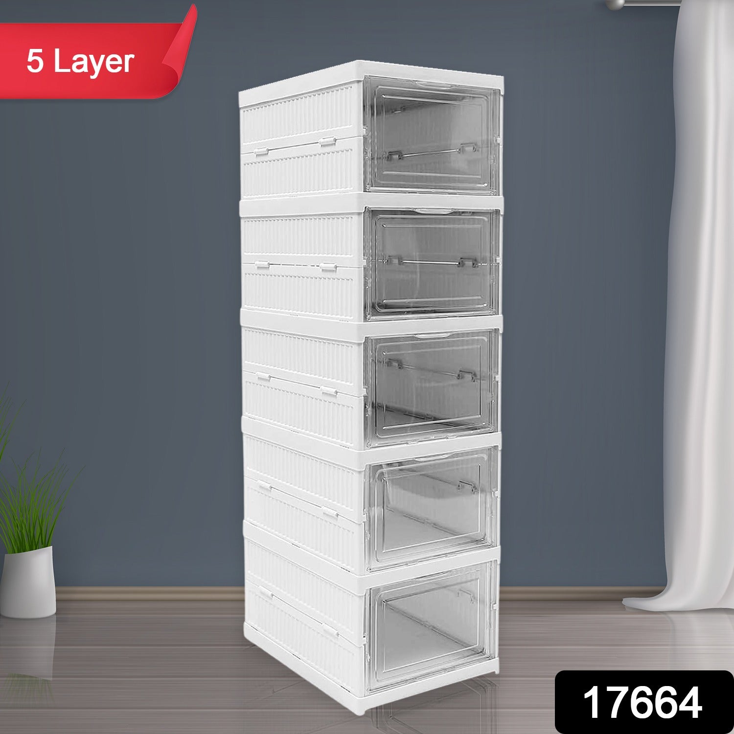 5-Layer Stackable Utility Cart – Foldable Storage Organizer for Clothes & Home (1 Pc) signaturekarts