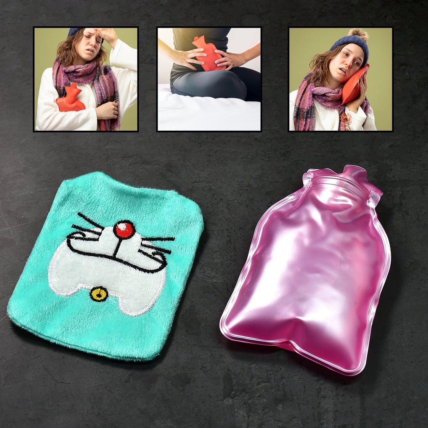 Doremon Cartoon Small Hot Water Bag with Cover for Pain Relief signaturekarts