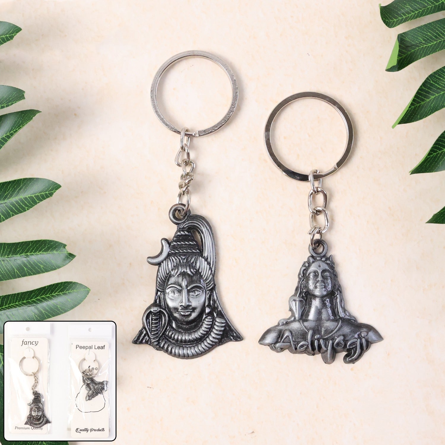 Lord Shiva & Adiyogi Metal Keychain Set (2 Pc Mix Design signaturekarts
