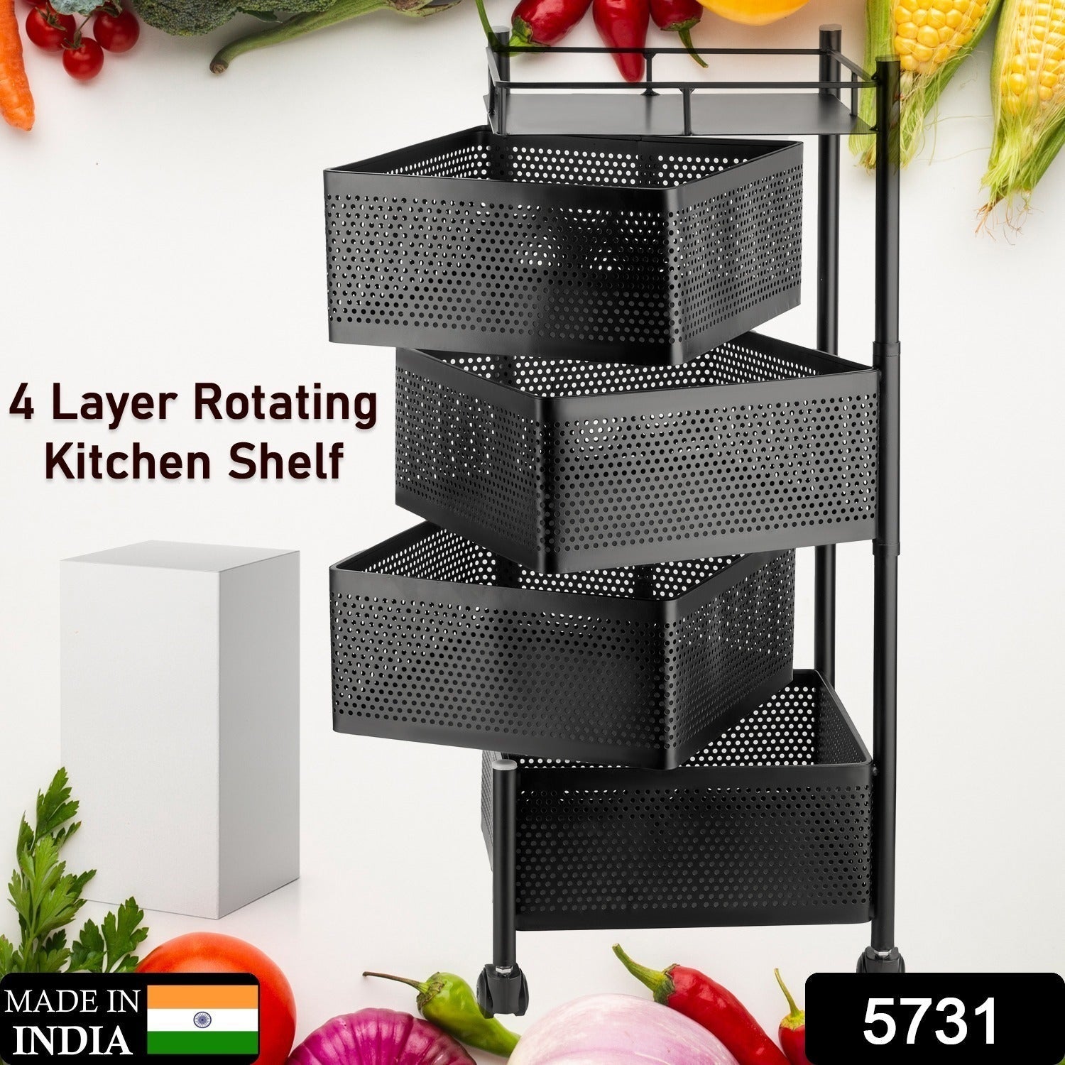 Metal High Quality Kitchen Trolley Kitchen Organizer Items and Kitchen Accessories Items for Kitchen Rack Square Design for Fruits & Vegetable Onion Storage Kitchen Trolley with Wheels (4 Layer) signaturekarts