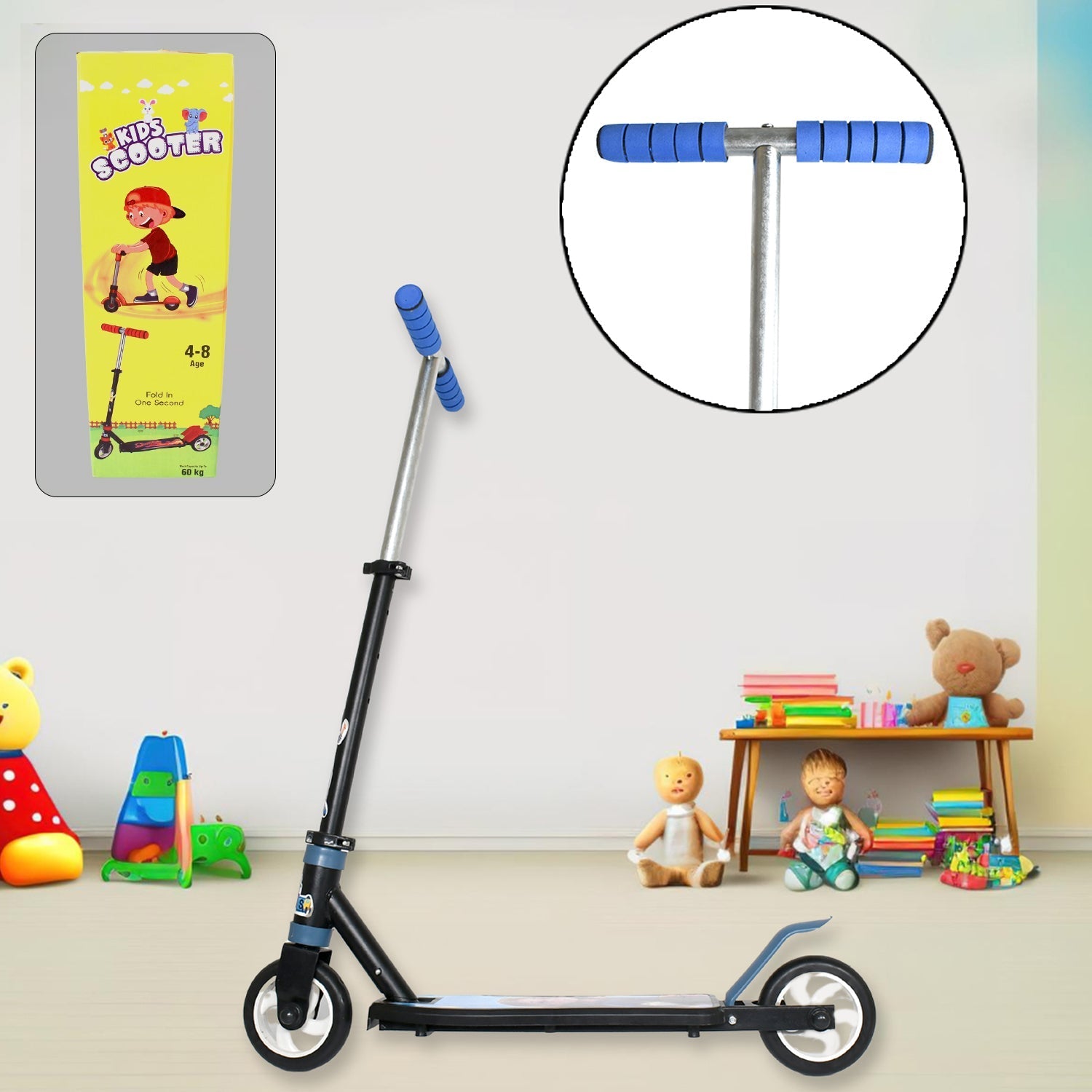 Foldable Kids Ride-On Scooter – 2-Wheel, Height Adjustable (4-8 yrs, Multicolor) signaturekarts