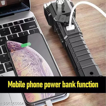 Portable 3W Rechargeable LED Torch with Long Beam, Hammer & Glass Cutter signaturekarts