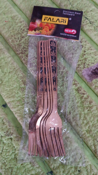 Stainless Steel Premium Fork Traditional Design Tablewar (6 Pcs Set / Golden) Signaturekarts