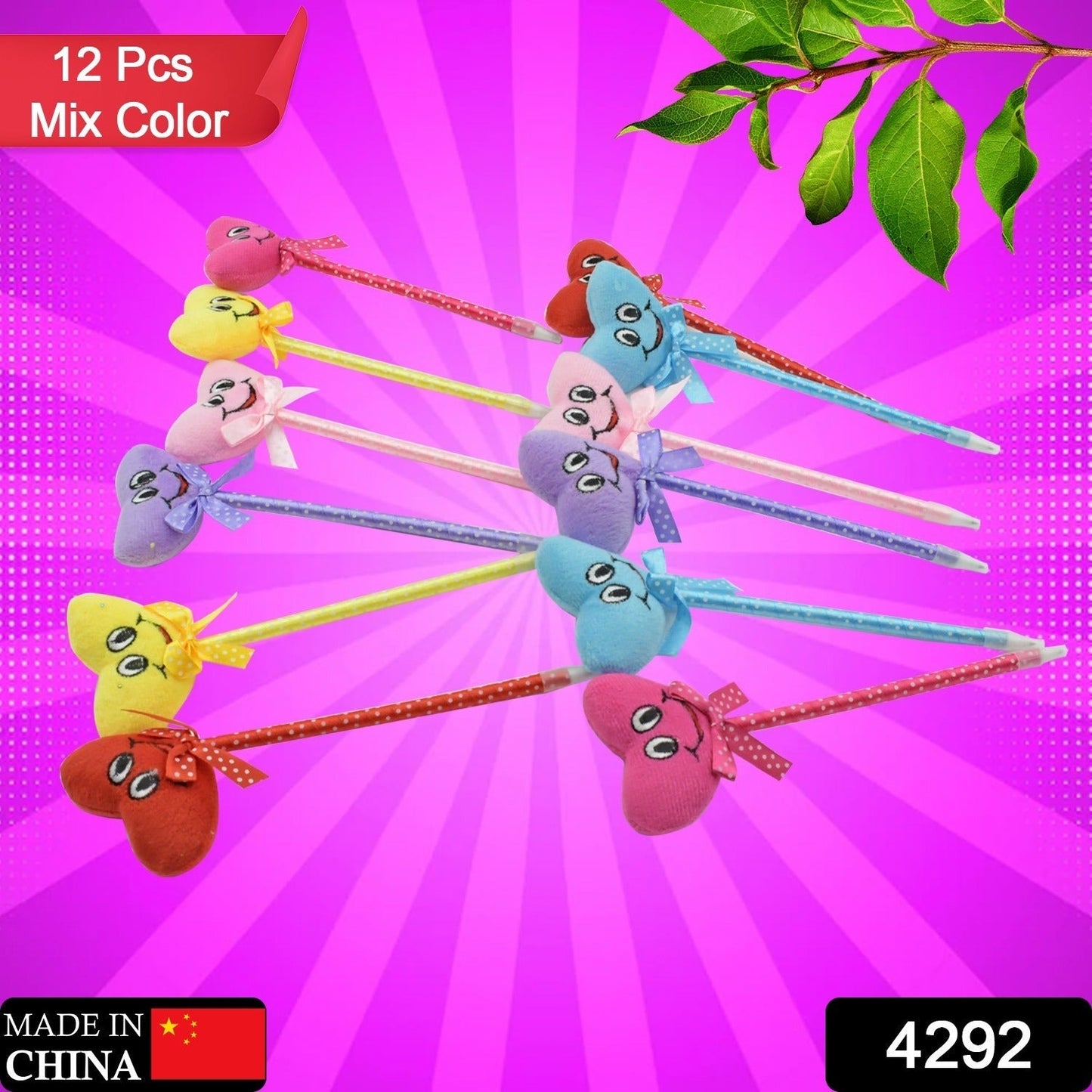 Cute Cartoon Shape & Heart Design Facy Writting Pen Attached Rattle | Ball Pen Smooth Writing For Wedding , Events & Multiuse Pen  Best Pen l Use for Kids (12 Pcs Set Mix Design & Color) signaturekarts