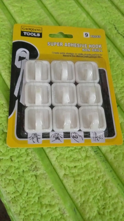 Adhesive Hooks for Wall Hanging Clothes Strong Adhesive Hooks (9 pcs Set) Signaturekarts