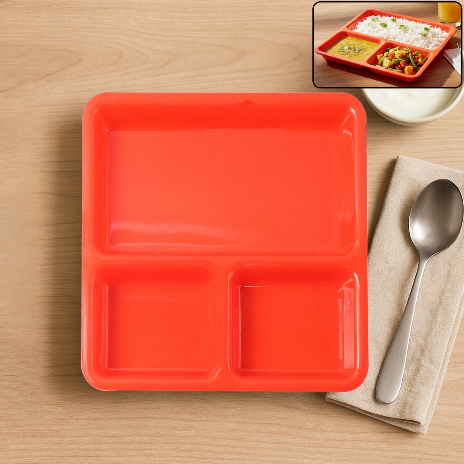 Plastic 3-Compartment Rectangular Meal Serving Tray / Plates (1 Pc) signaturekarts