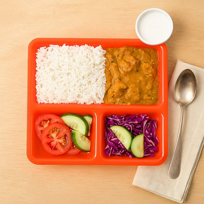 Plastic 3-Compartment Rectangular Meal Serving Tray / Plates (1 Pc) signaturekarts