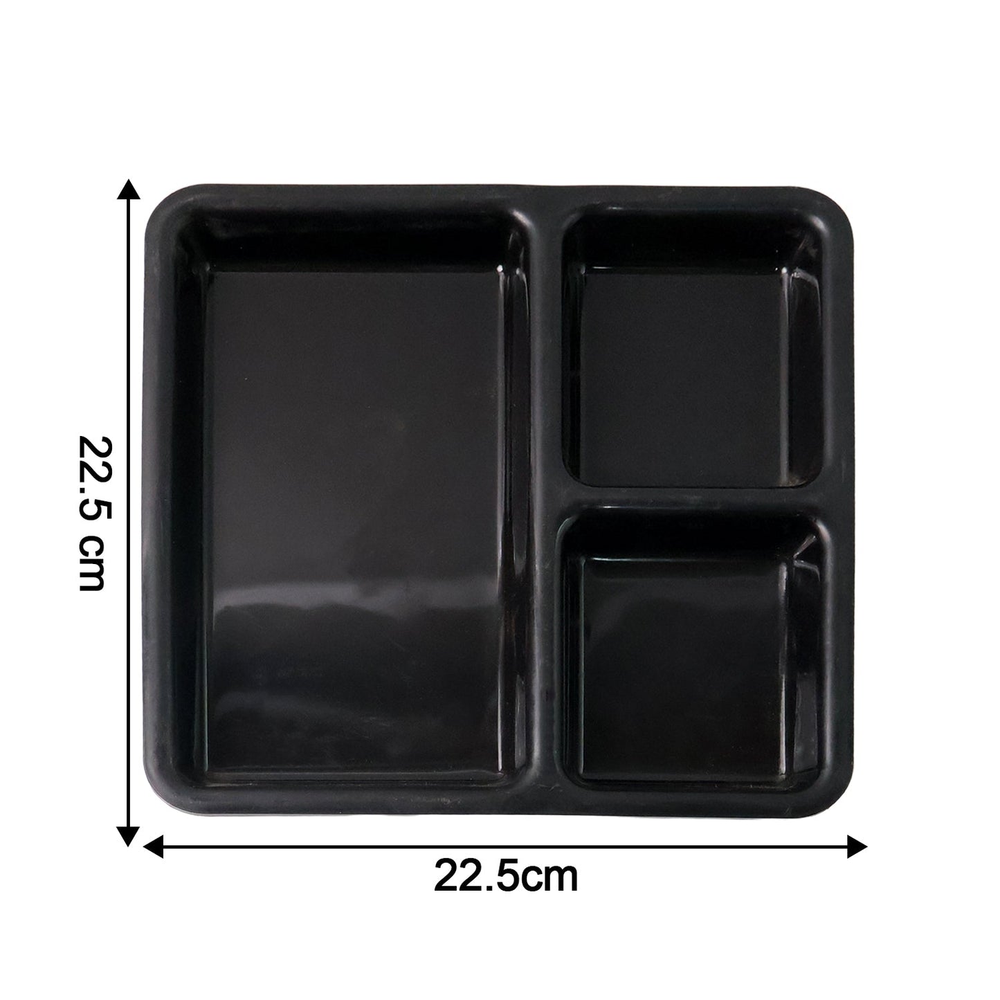 Plastic 3-Compartment Meal Serving Tray – Rectangular Dining Plate (1 Pc / Black) signaturekarts