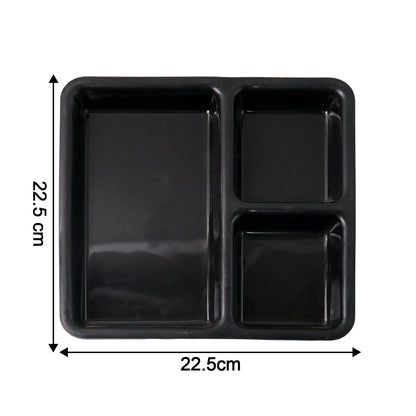 Plastic 3-Compartment Meal Serving Tray – Rectangular Dining Plate (1 Pc / Black) signaturekarts