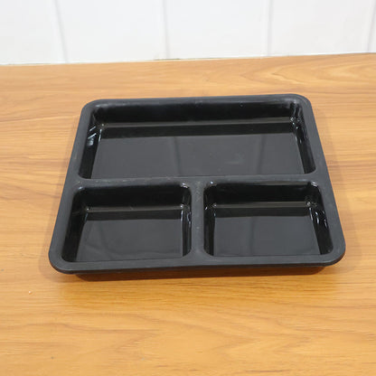 Plastic 3-Compartment Meal Serving Tray – Rectangular Dining Plate (1 Pc / Black) signaturekarts
