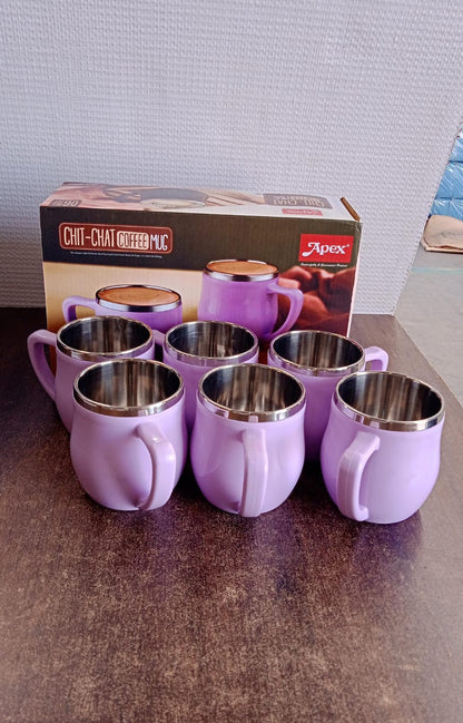 Apex Chit-Chat Double Wall Stainless Steel Mug Set (6Pc/200ml) Approx signaturekarts
