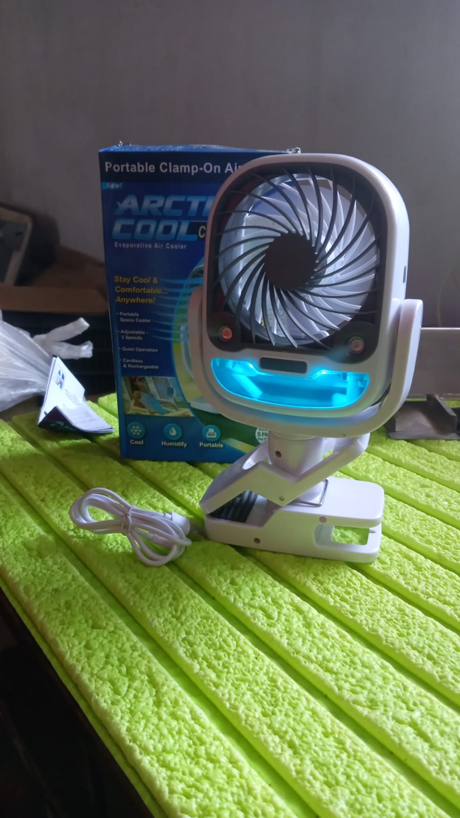 Air Portable Fan, Grip Go 3 Speed Small Fan, Great Stroller Fan, Travel or Desk Fan, Cordless Personal Evaporative Air Cooler, Universal Clamp for Indoor & Outdoor Use, 360 Degree Head Swivel, LED Color Changing Light signaturekarts