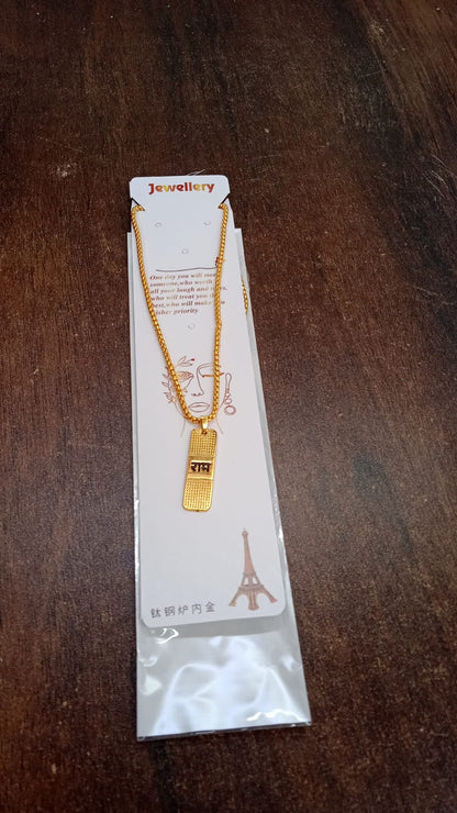 Golden Ram Naam Locket With Chain (1 Pc) signaturekarts