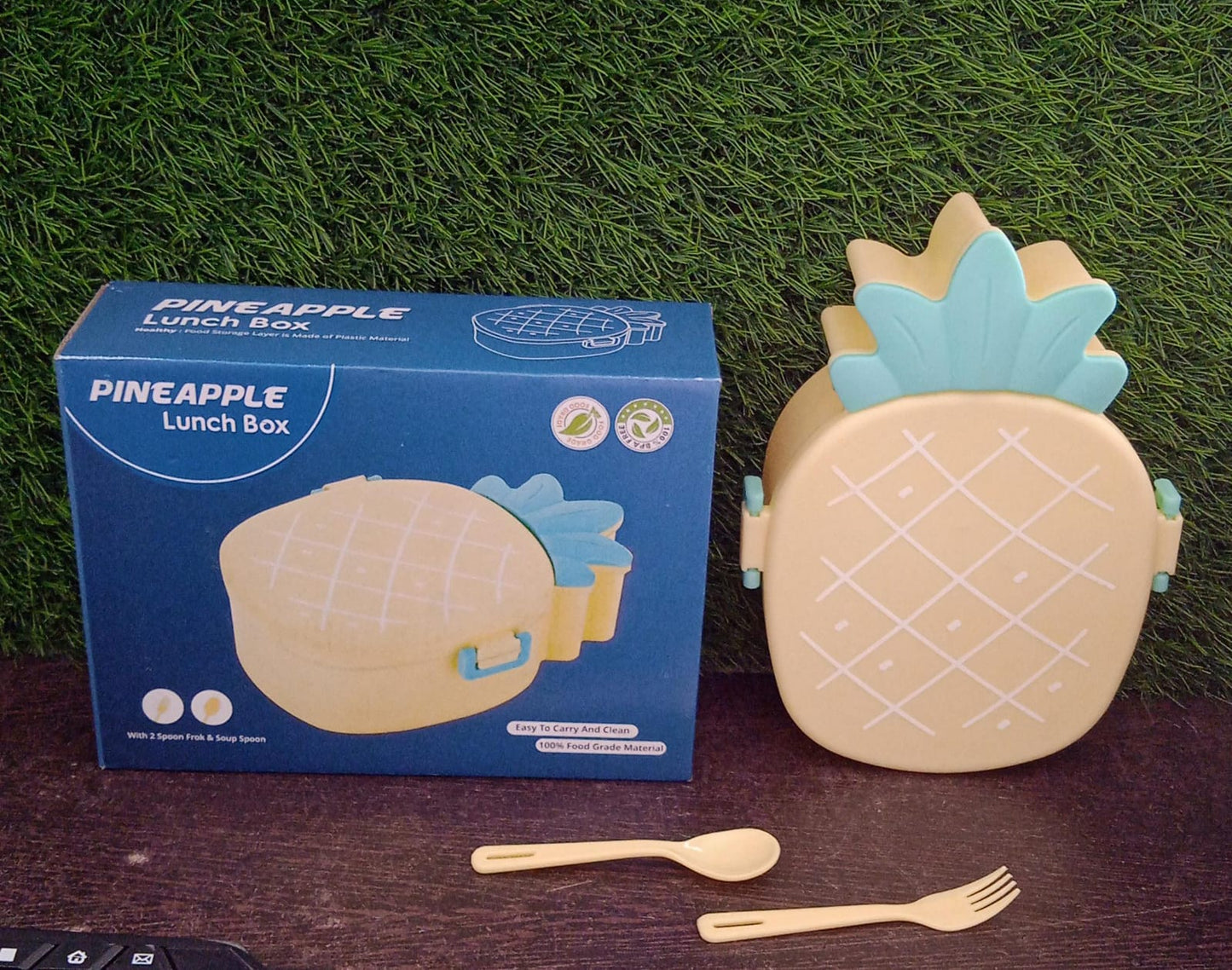 Kids Lunch Box Cute Pineapple Shaped Bento Box with Fork Spoon Snack Container signaturekarts