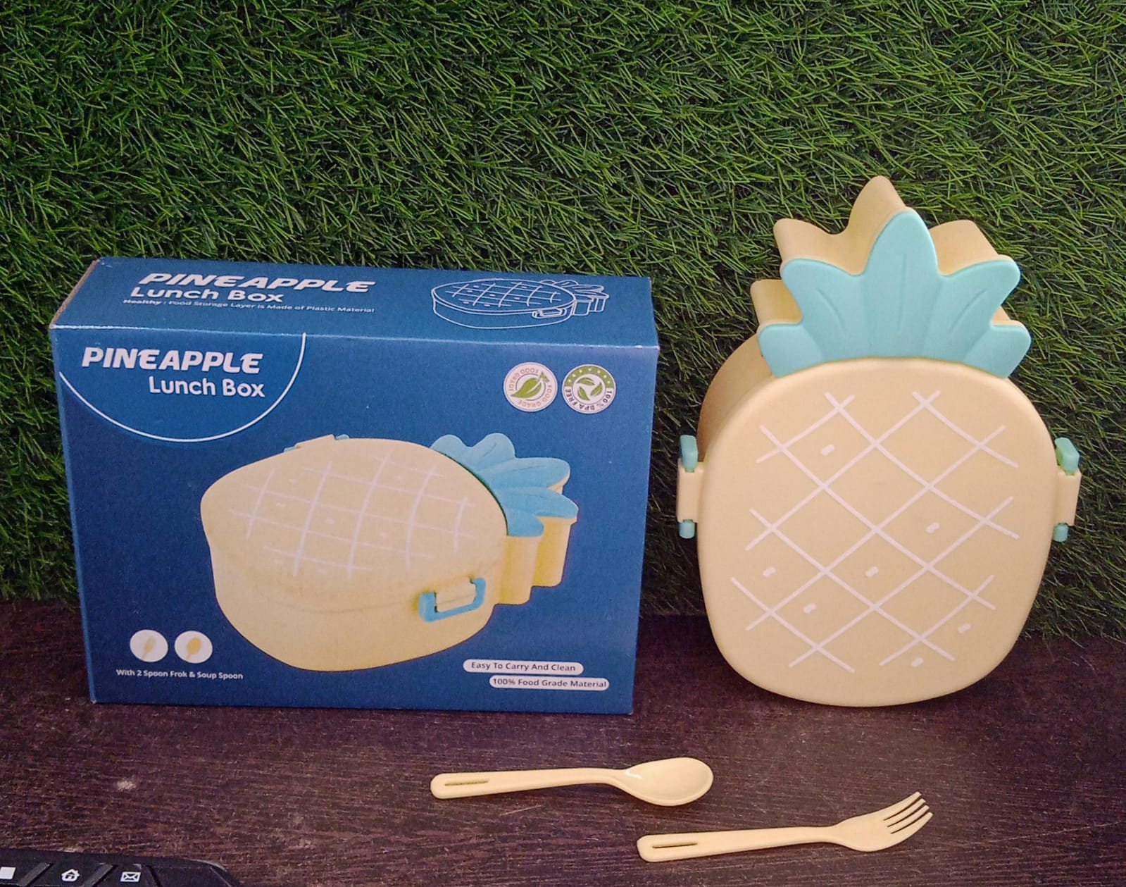 Kids Lunch Box Cute Pineapple Shaped Bento Box with Fork Spoon Snack Container signaturekarts