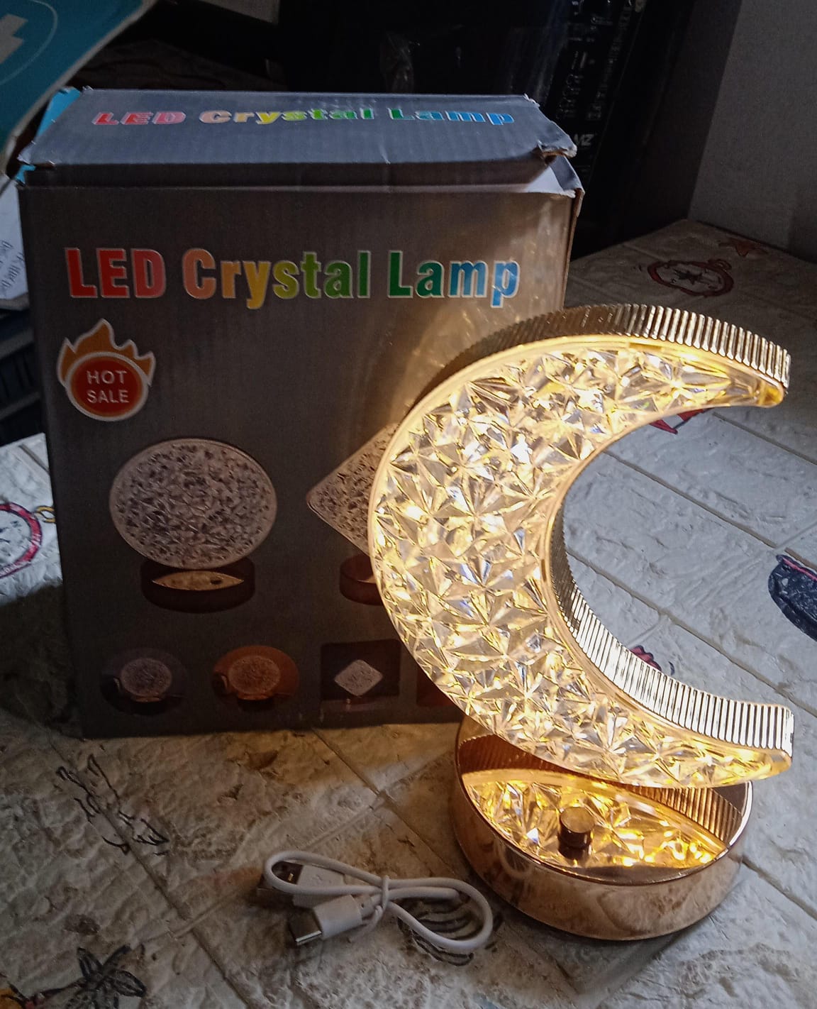 Moon Crystal Touch Table Lamp with 3 Color Dimmable USB Night Light signaturekarts