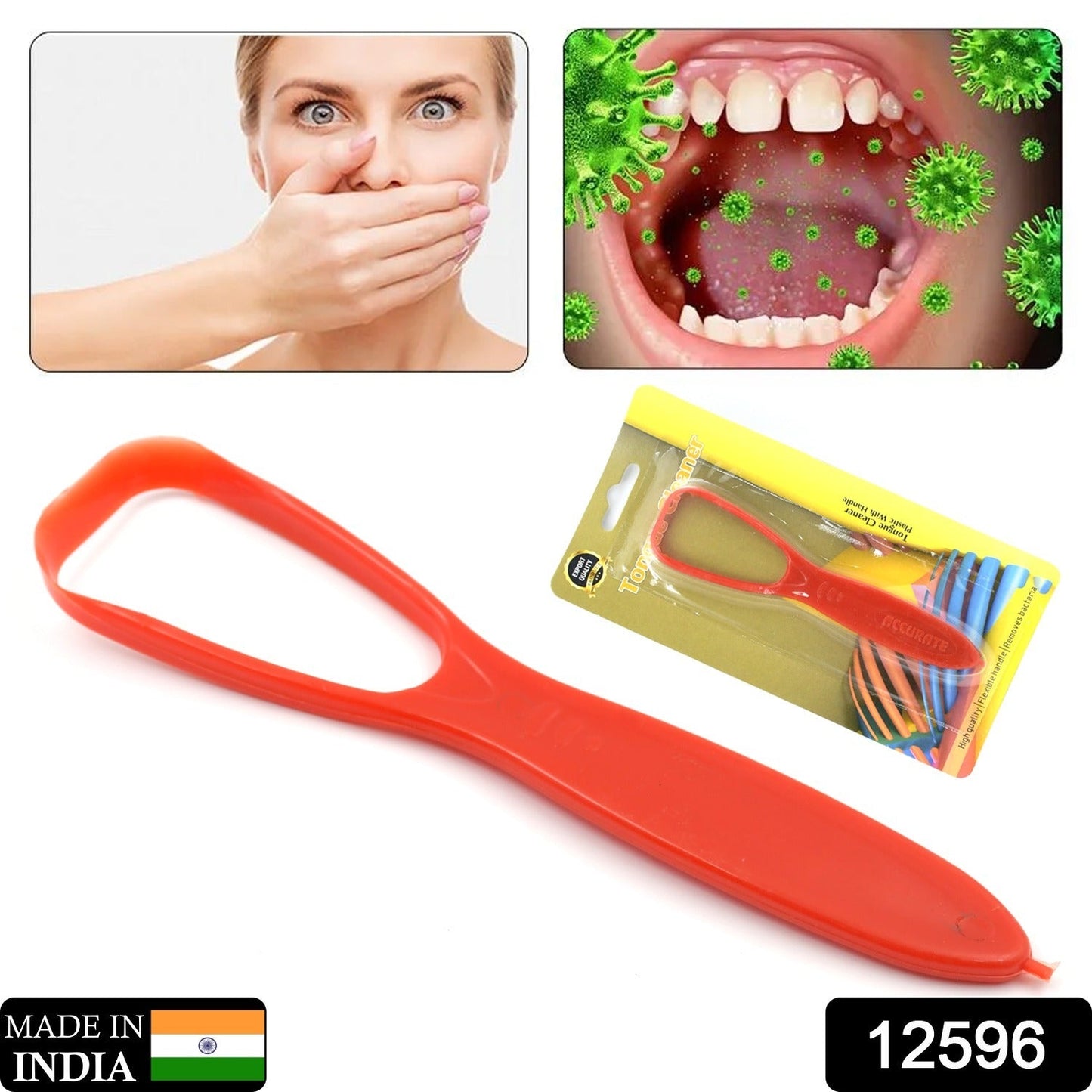 Plastic Tongue Cleaner For Kids & Adults | Tongue Scraper For Bad Breath, Maintain Oral Hygiene for Daily Use | for Fresh Breath & Bacteria Removal | Improved Taste Plastic With Handle Tongue Cleaner (1 Pc ) signaturekarts