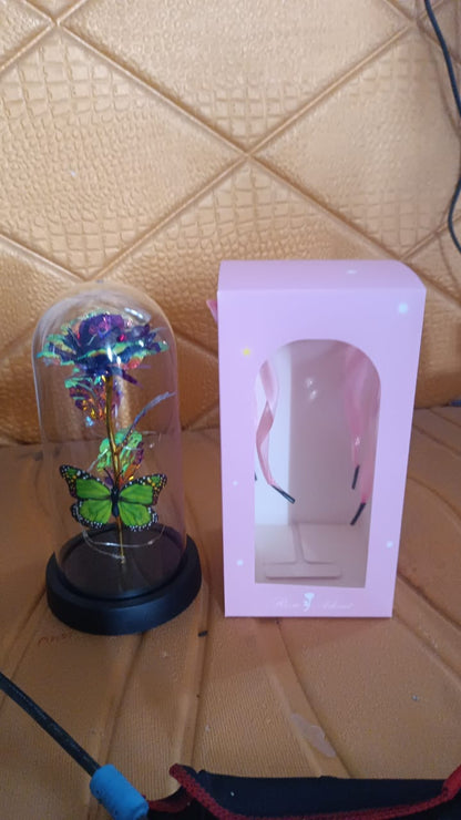 LED Preserved Rose with Colorful Butterfly in Plastic Dome (1 Pc & Mix Color) Signature kart