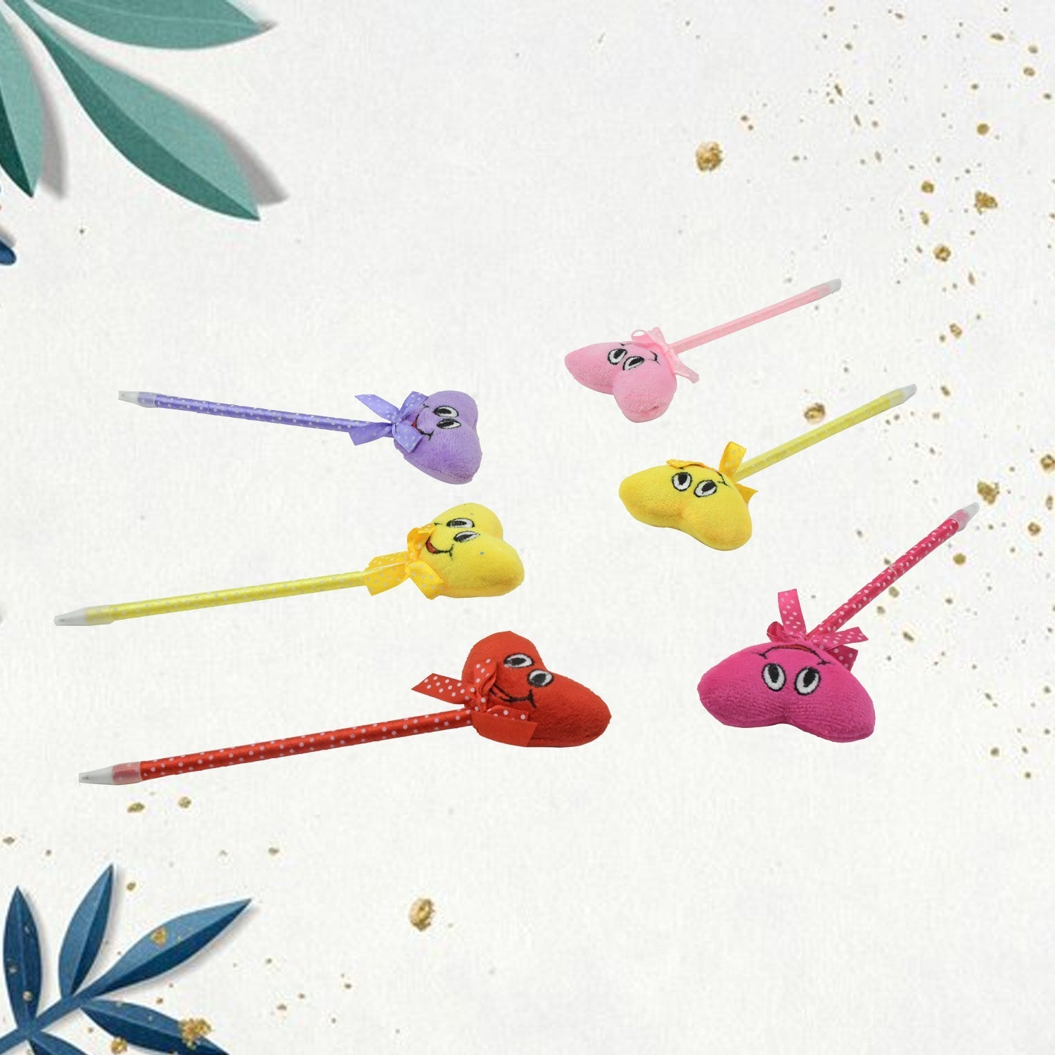 Cute Cartoon Shape & Heart Design Facy Writting Pen Attached Rattle | Ball Pen Smooth Writing For Wedding , Events & Multiuse Pen  Best Pen l Use for Kids (12 Pcs Set Mix Design & Color) signaturekarts