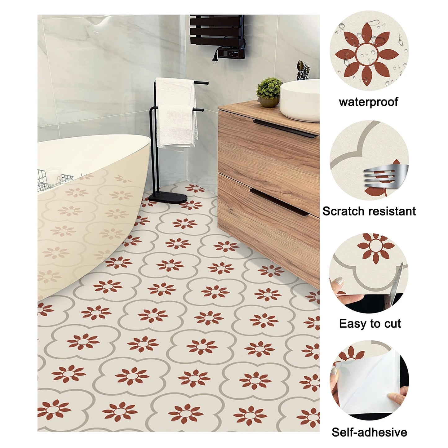 Peel and Stick Floor Tiles Kitchen / Bathroom Backsplash Sticker Detachable Waterproof DIY Tile Stickers for Wall Decoration Tiles Home Decoration (8x8 Inch / 10 Pcs Set) signaturekarts