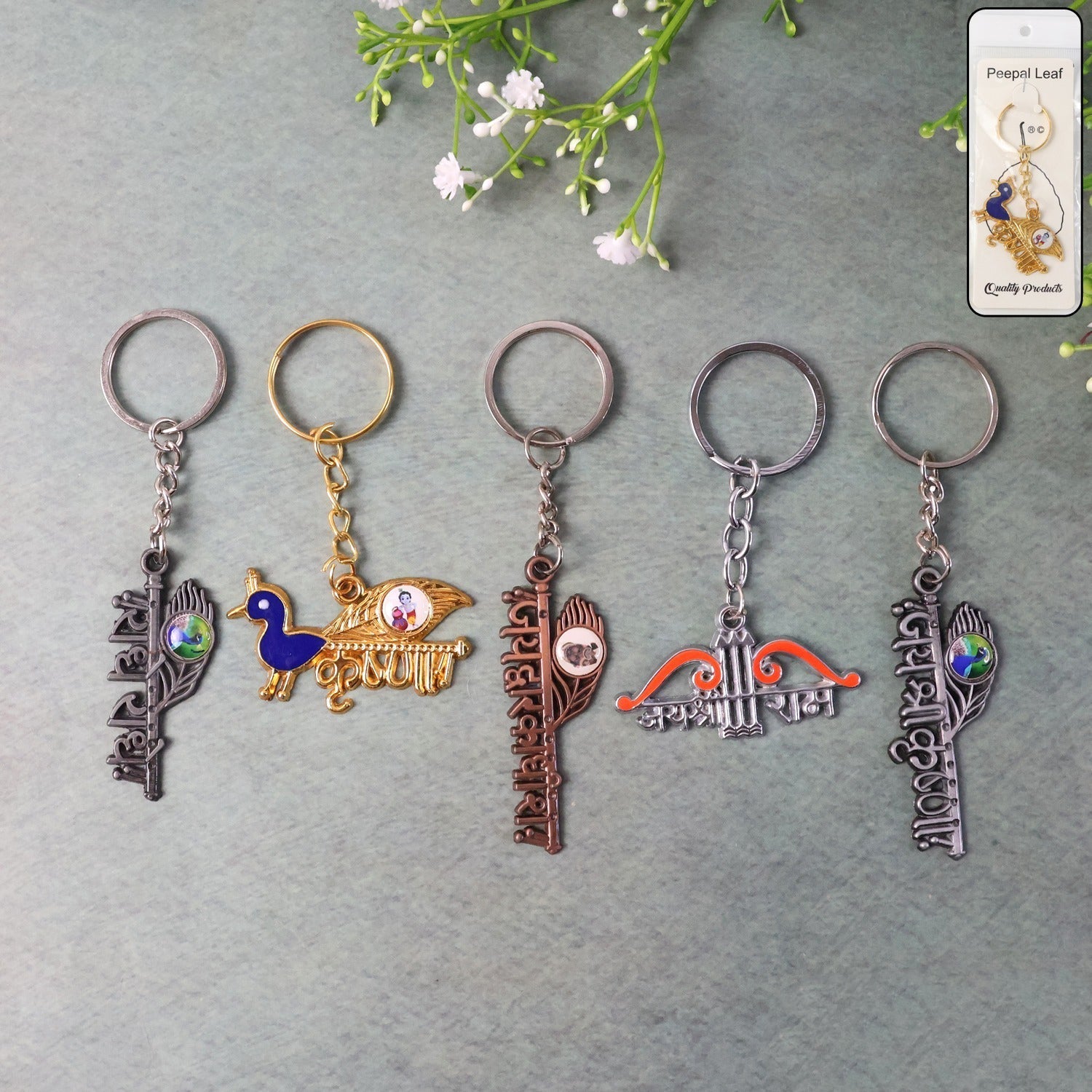 Krishna Theme Keychain Set (5 Pc Mix Design) signaturekarts
