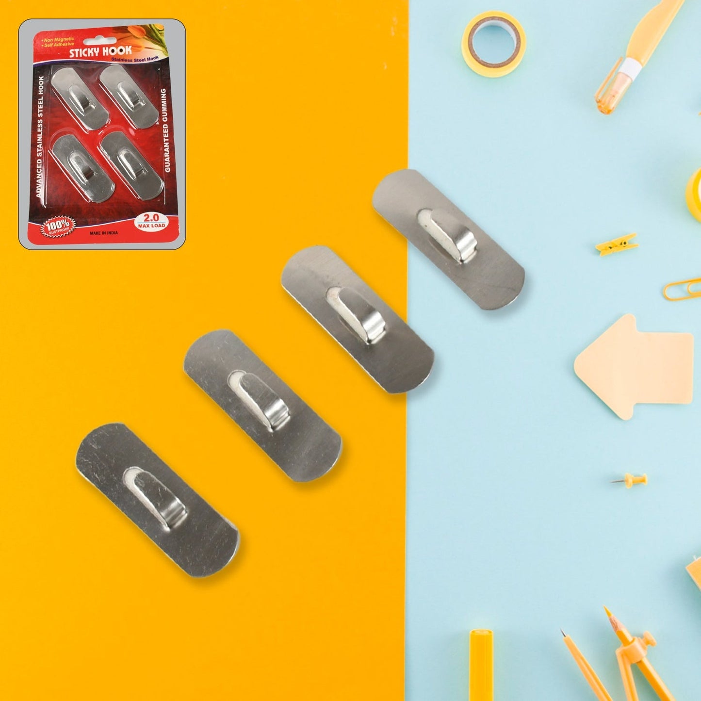 Self- Adhesive Hooks, Heavy Duty Wall Hooks Hangers Stainless Steel Waterproof Sticky Hooks for Hanging Robe Coat Towel Kitchen Bathroom and. signaturekarts