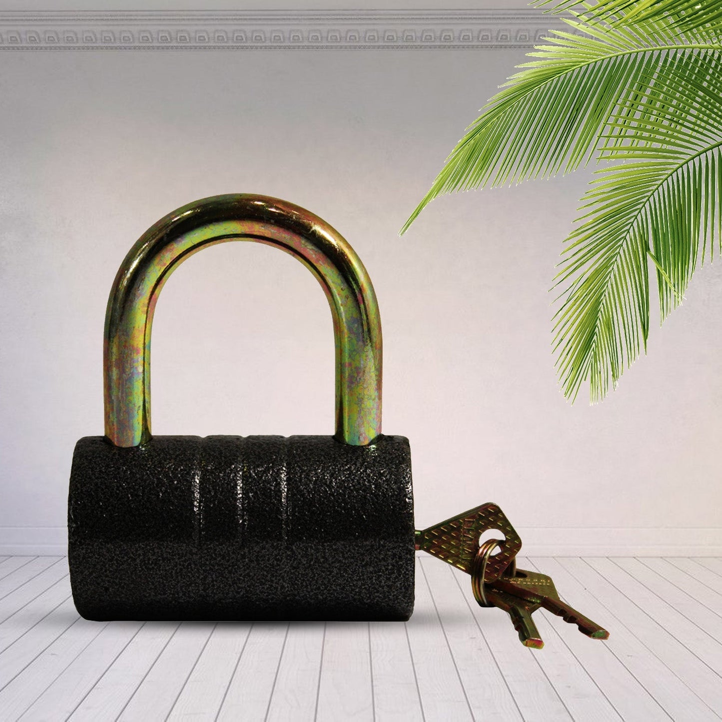 Heavy-Duty Iron Padlock – 82mm Black with Brass Core & 5 Keys, Waterproof signaturekarts