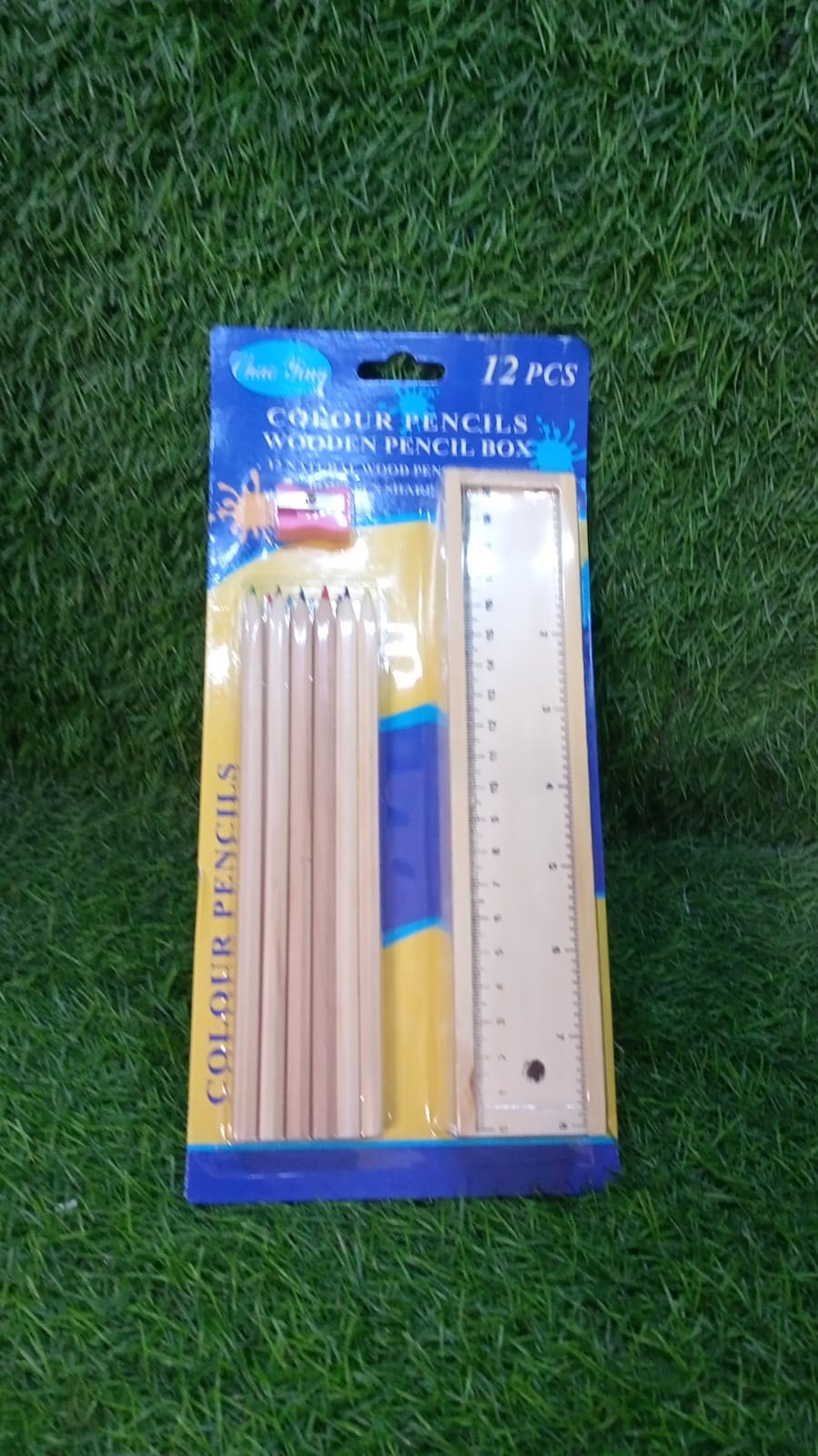 Colorful Wooden Pencil Set with Pencil box, Ruler, Sharpener (12 Pcs Set) signaturekarts