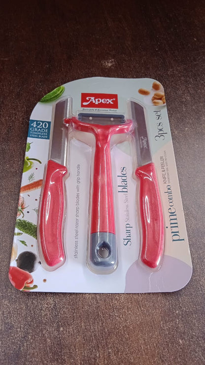 Apex 3-Piece Stainless Steel Kitchen Knife and Peeler Set Signature Kart