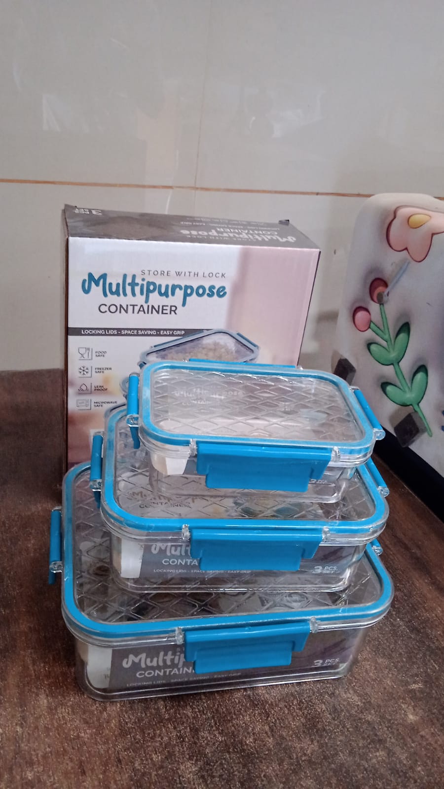 Multipurpose Plastic Containers / Lunch Boxes (3 Pcs Set / 1500, 750, 350 ML Approx) Signature kart