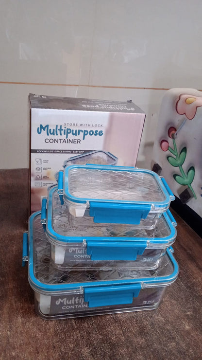 Multipurpose Plastic Containers / Lunch Boxes (3 Pcs Set / 1500, 750, 350 ML Approx) Signature kart