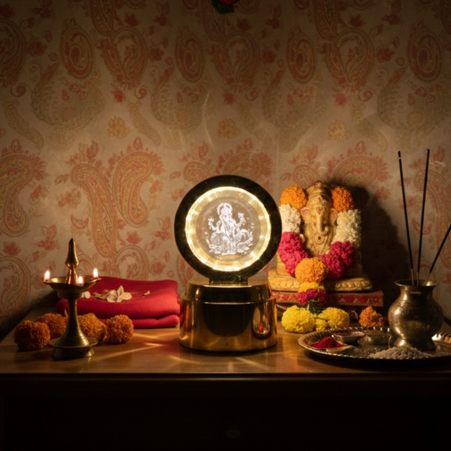 Ganpati Bapa 3D Crystal Ball Night Light with LED Illumination (1 Pc) The Morsignaturekarts