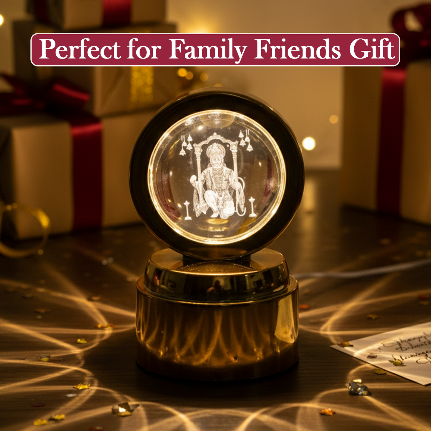 Bajrang Bali 3D Crystal Ball Night Light with LED Illumination (1 Pc) The Morsignaturekarts