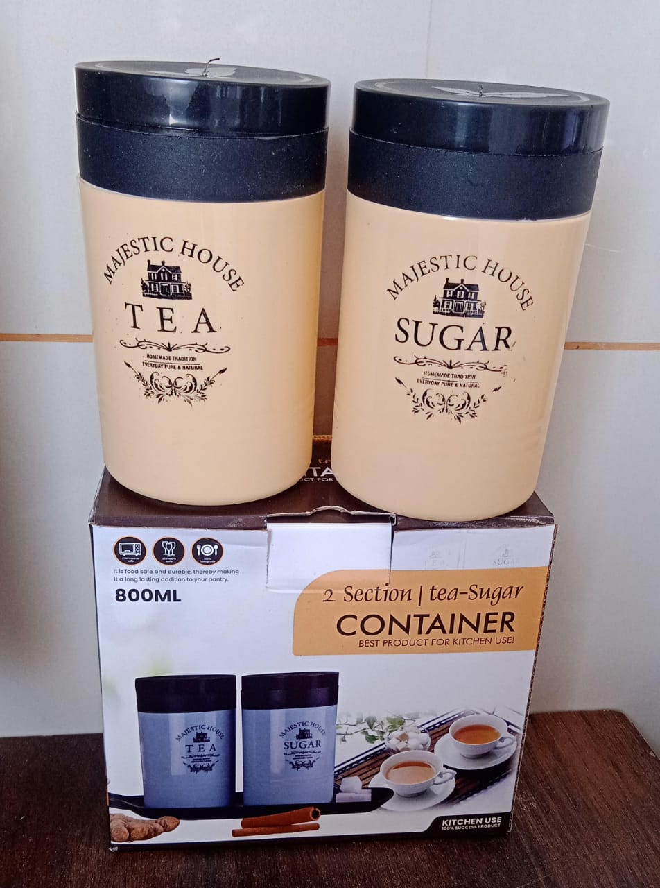 Accurate Seal Tea Sugar Coffee Container, Plastic Damru Shaped Tea, Coffee, Sugar Canisters Jar, New Airtight Food Seal Containers for Salt, Dry Fruit, Grocery 2 Section (800 ML Approx) signaturekarts