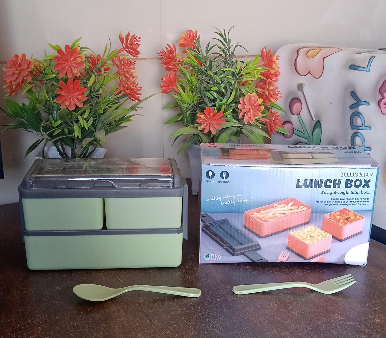 Plastic 2 Layer Leak Proof 3 Compartment Lunch Box for Office  (1 Pc) Signaturekarts